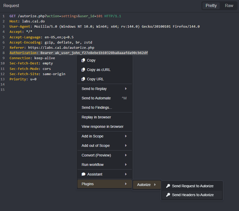 The Send Headers to Autorize option.