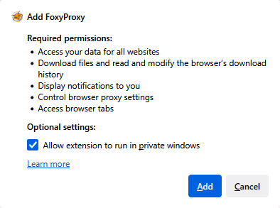 Add FoxyProxy pop-up window.