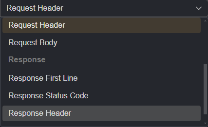 The Section drop-down menu options.