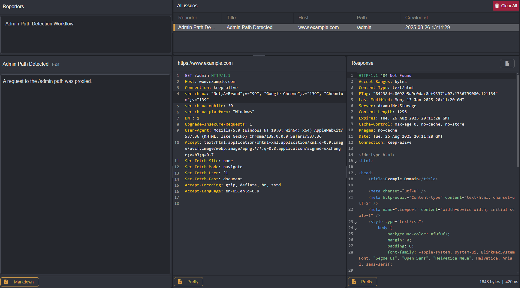 The Findings interface.