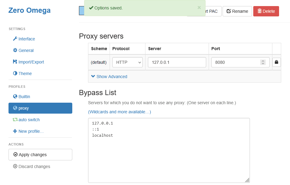 FoxyProxy configuration.
